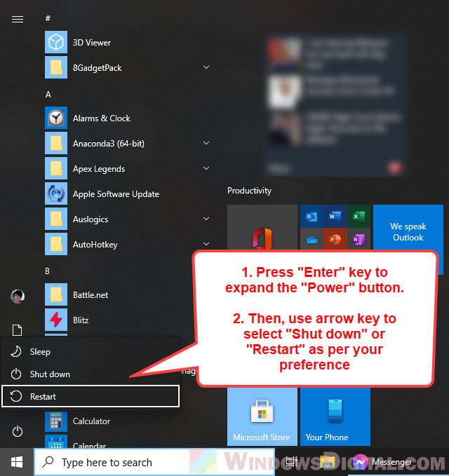 How to Restart or Shutdown Windows 10 With Keyboard