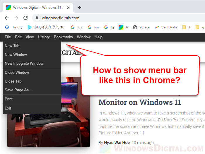 How to Show Menu Bar in Chrome