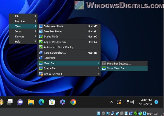 How to Show VirtualBox Menu Bar in Windows 11 or 10