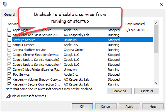 Stop Services From Running at Startup on Windows 11/10