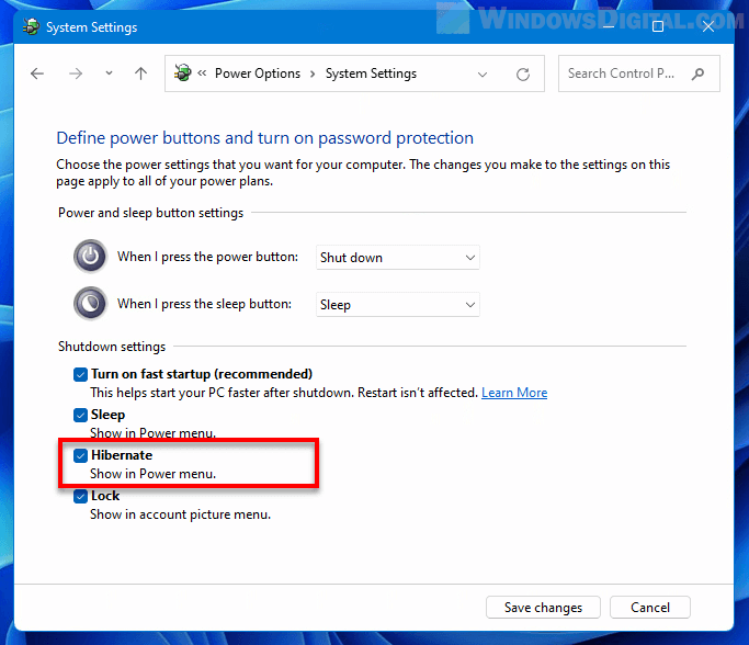 How to activate hibernate option in Windows 11