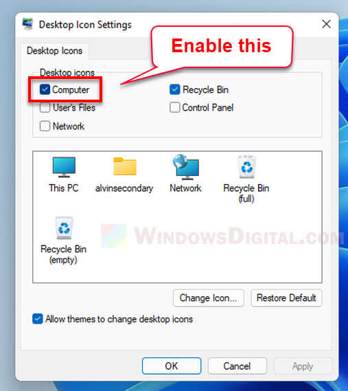 How to add This PC icon on desktop Windows 11