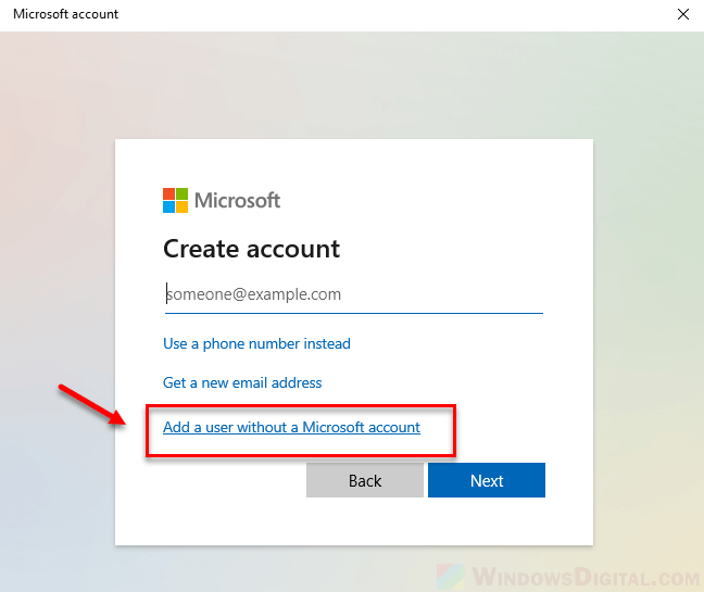 Add local user account without a Microsoft account