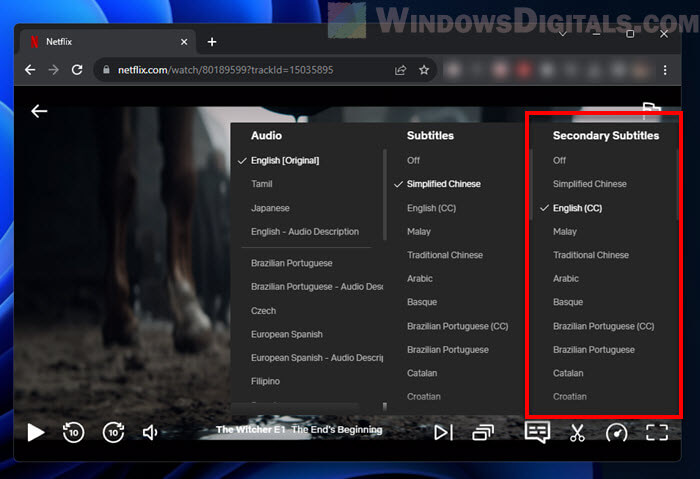 How to add second subtitles to Netflix videos