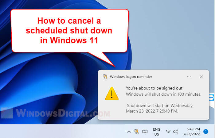 How to cancel auto shutdown in Windows 11