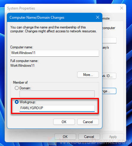 How to change Workgroup in Windows 11