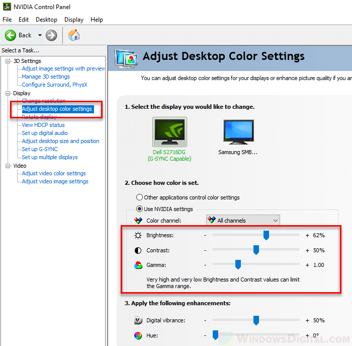 Adjusting brightness in Windows using Nvidia Control Panel