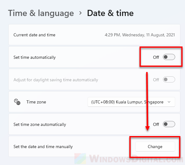 How to change date and time in Windows 11 manually