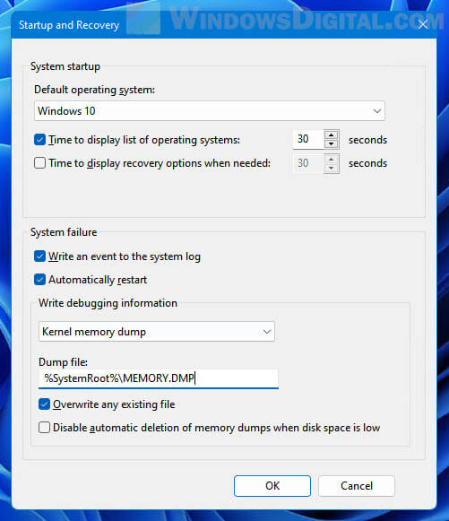 How to change default dump file location in Windows 11