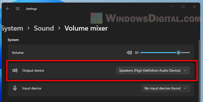 How to change default output device on Windows 11