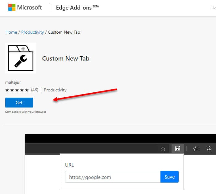 How to change new tab page website URL in Edge