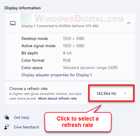 How to change refresh rate desktop screen Windows 11