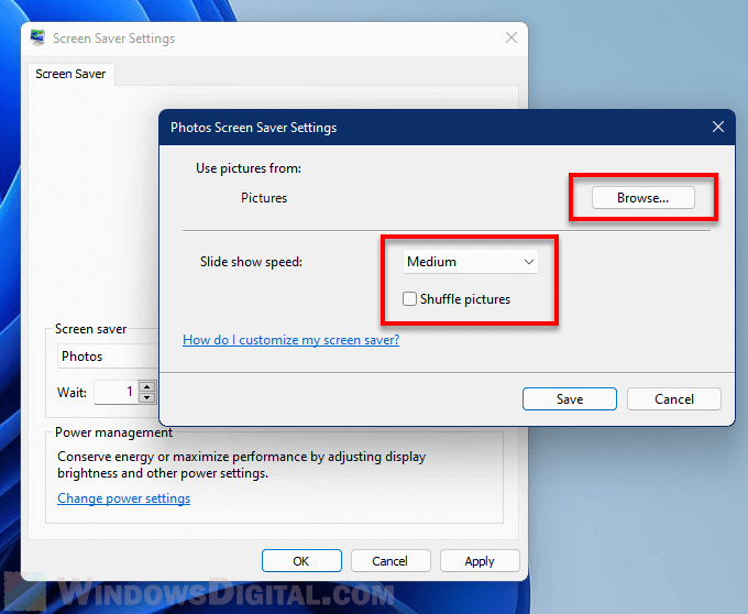 How to change screensaver Photos settings