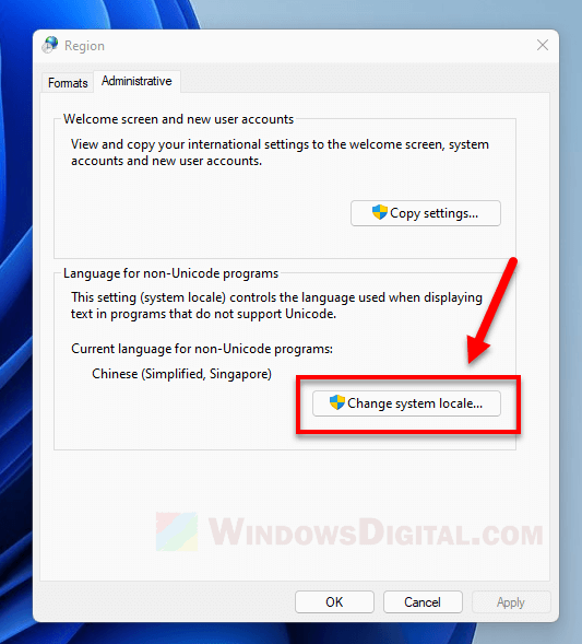 How to change system locale language in Windows 11