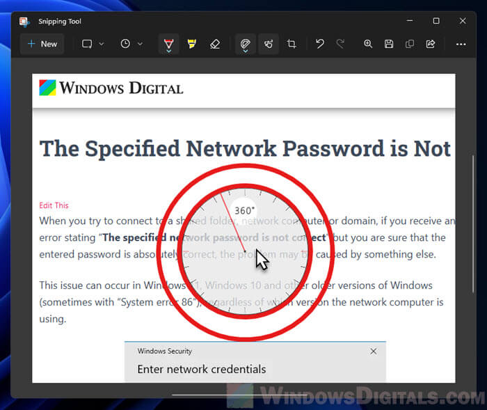 How to change the Protractor size in Snipping Tool