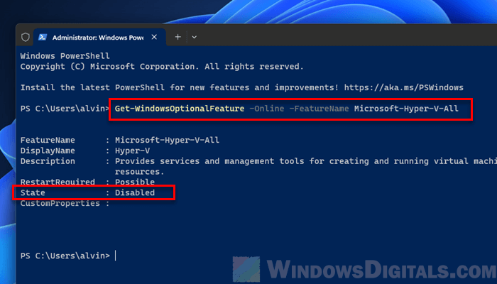How to check if Hyper-V is enabled Windows 11 PowerShell CMD