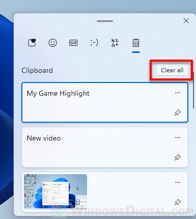 How to clear Clipboard history in Windows 11
