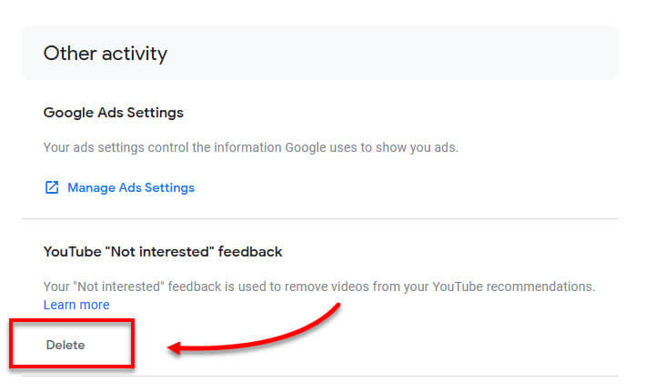 How to clear YouTube not interested history