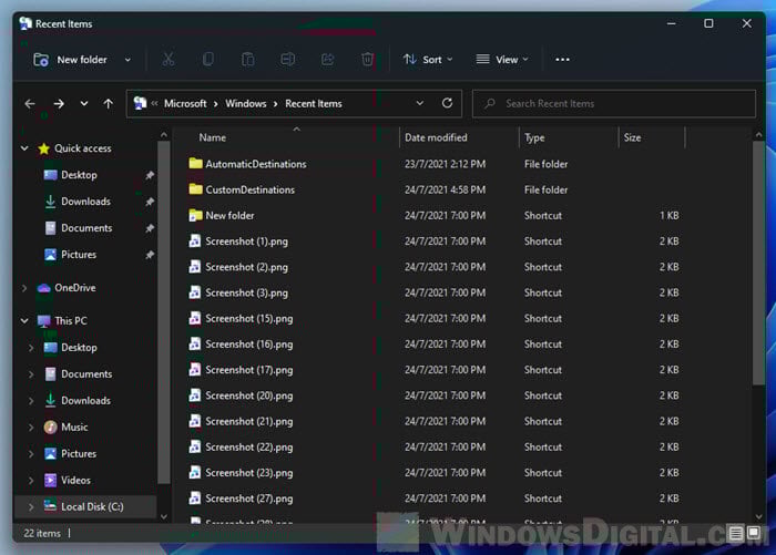 How to clear all Recent folder Windows 11