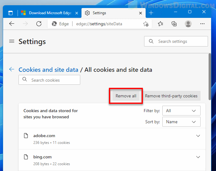 How to clear cookies in Windows 11