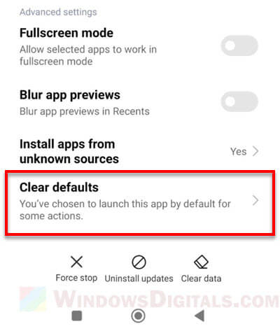 How to clear defaults of an Android app
