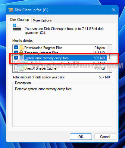 How to clear dump files in Windows 11