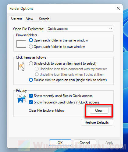 How to clear recent files in Windows 11