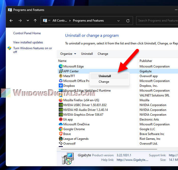 How to completely uninstall Gigabyte App Center in Windows 11 10