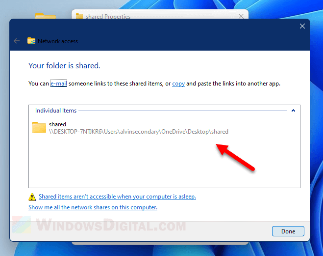 How to copy shared folder link to another PC Windows 11