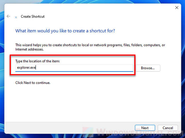 How to create File Explorer desktop shortcut icon on Windows 11
