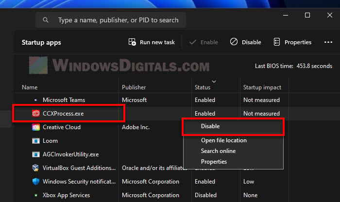 How to disable CCXProcess in Windows 11 10