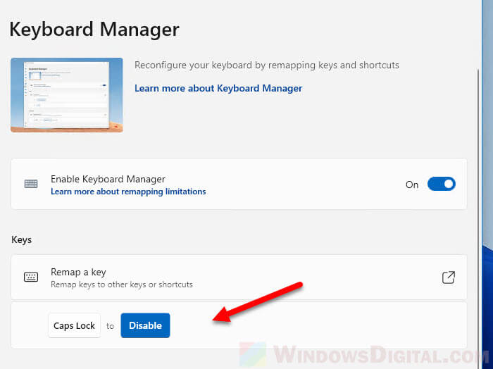 How to disable Caps Lock in Windows 11