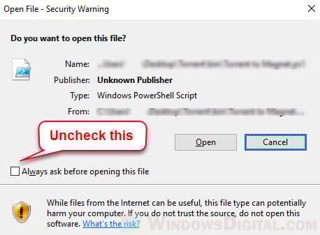 How to disable Do you want to open this file Unknown Publisher warning permanently