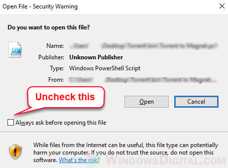 How to disable Do you want to open this file Unknown Publisher warning permanently