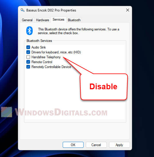 How to disable Handsfree Telephony in Windows 11
