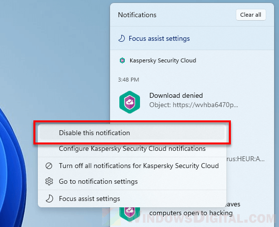 How to disable Kaspersky notification in Windows 11