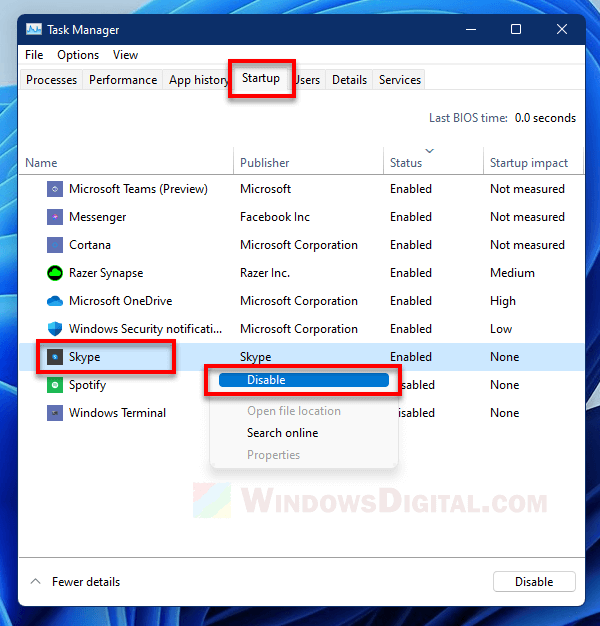 How to disable Skype from running on startup Windows 11