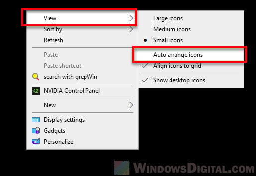 How to disable desktop icons auto arrange in Windows 10