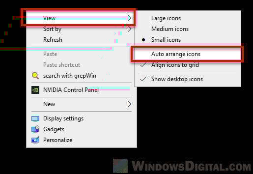 How to disable desktop icons auto arrange in Windows 10