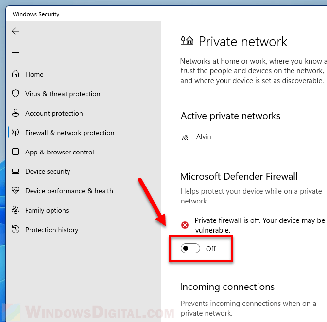 How to disable firewall in Windows 11