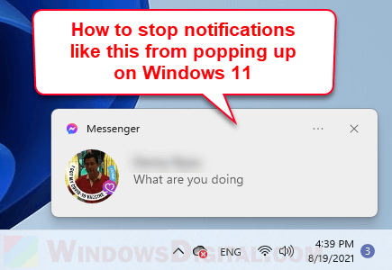 How to disable taskbar pop up notifications Windows 11