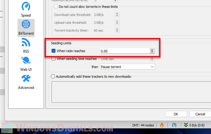 How to disable upload in qBittorrent