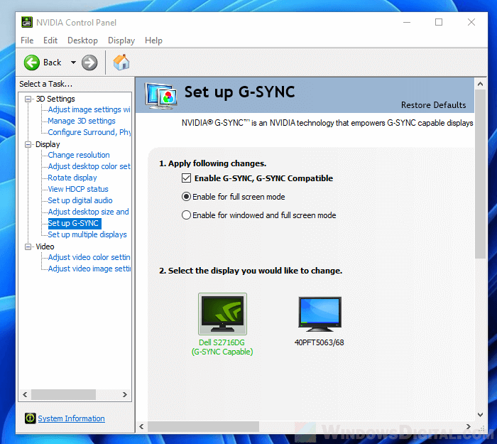 How to enable G-SYNC in Windows 11