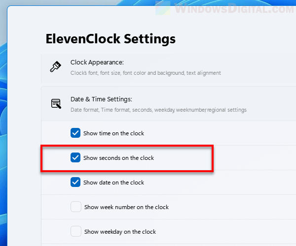 How to enable seconds in Windows 11