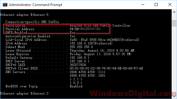 windows command mac address for wifi