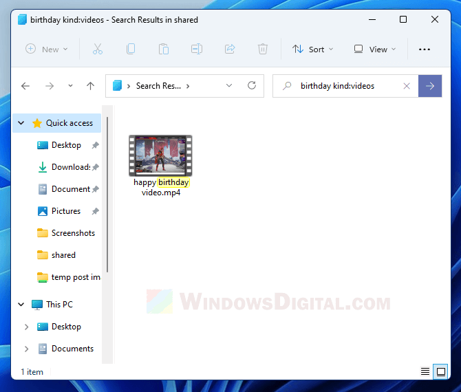 How to find a specific video file type in Windows 11