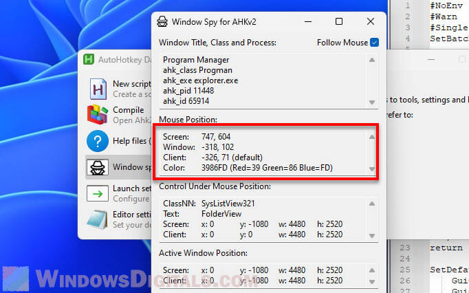 How to find the coordinates, width, and height of a region in Windows 11