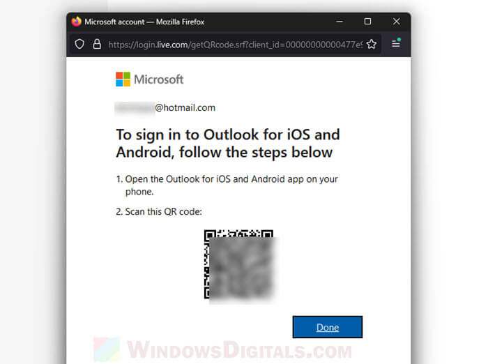 How to get the QR code to sign in Outlook