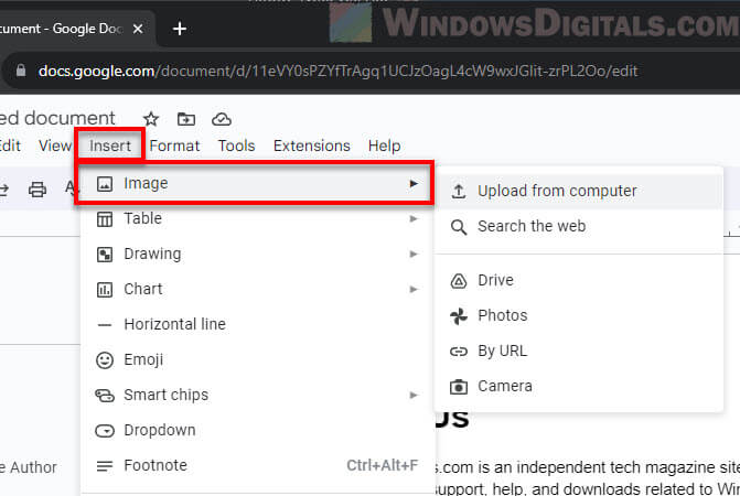 How to insert image to Google Docs