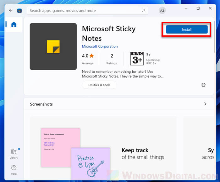 How to install Sticky Notes Windows 11